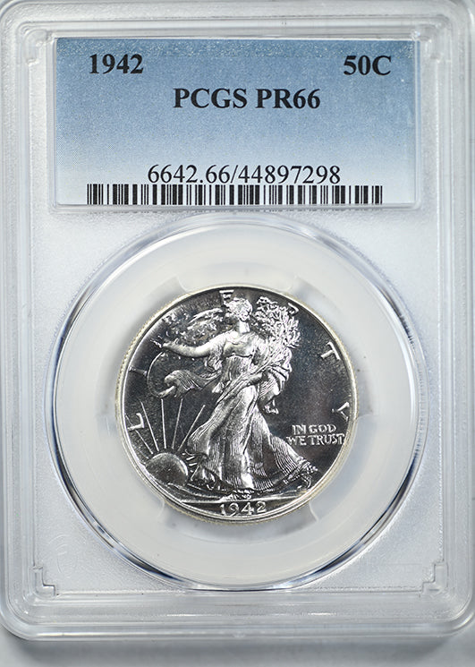 1942 Proof Walking Liberty Half Dollar 50C PCGS PR66 Obverse Slab