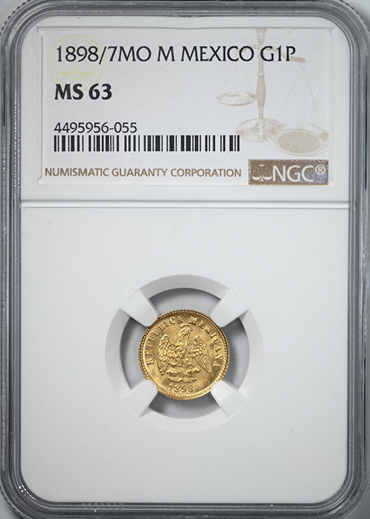 1898/7 MO M Mexico Gold G1P Peso NGC MS63