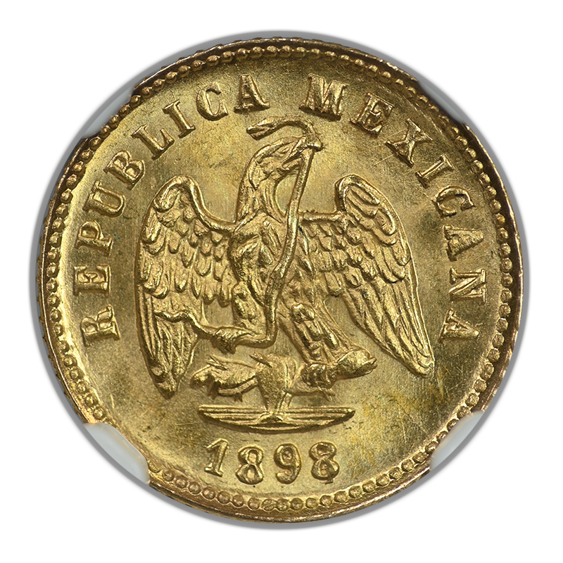 1898/7 MO M Mexico Gold G1P Peso NGC MS63