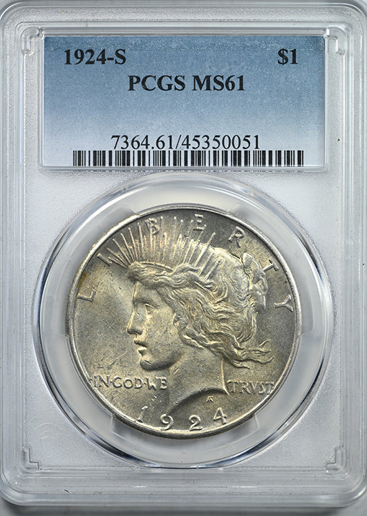 1924-S Peace Dollar $1 PCGS MS61 Obverse Slab