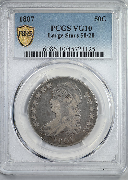 1807 Capped Bust Half Dollar 50C PCGS VG10 - Large Stars 50/20