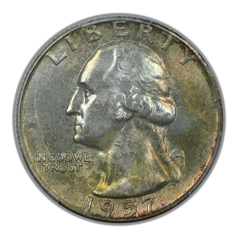 1957-D Washington Quarter 25C PCGS MS66 CAC - TONED!