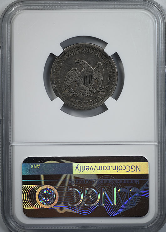 1842-O Liberty Seated Quarter 25C NGC VF25 - Large Date Reverse Slab