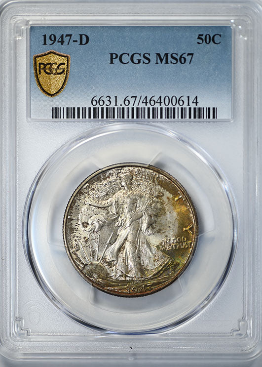 1947-D Walking Liberty Half Dollar 50C PCGS MS67 - TONED! Obverse Slab