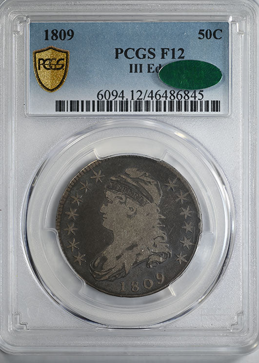1809 Capped Bust Half Dollar 50C PCGS F12 CAC - III Edge - O-108 R-4 Obverse Slab