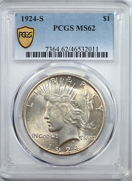 1924-S Peace Dollar $1 PCGS MS62 Obverse Slab