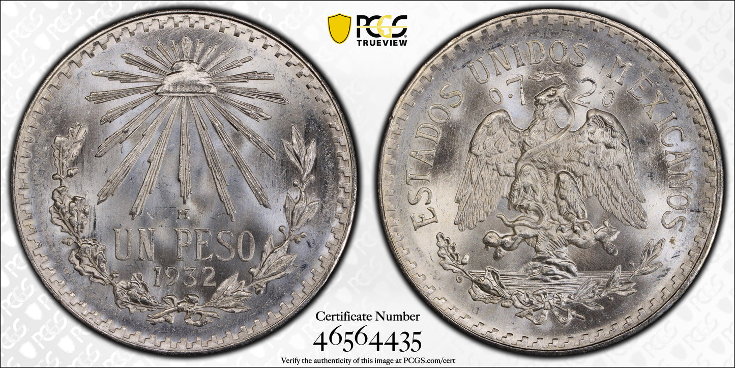 1932-M Mexico Silver Peso PCGS MS66 - Open 9 KM-455