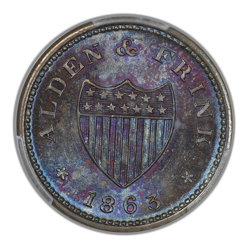 1863 New York Civil War Token Alden & Frank PCGS MS65BN F-140A-2a1 Bronze - TONED!