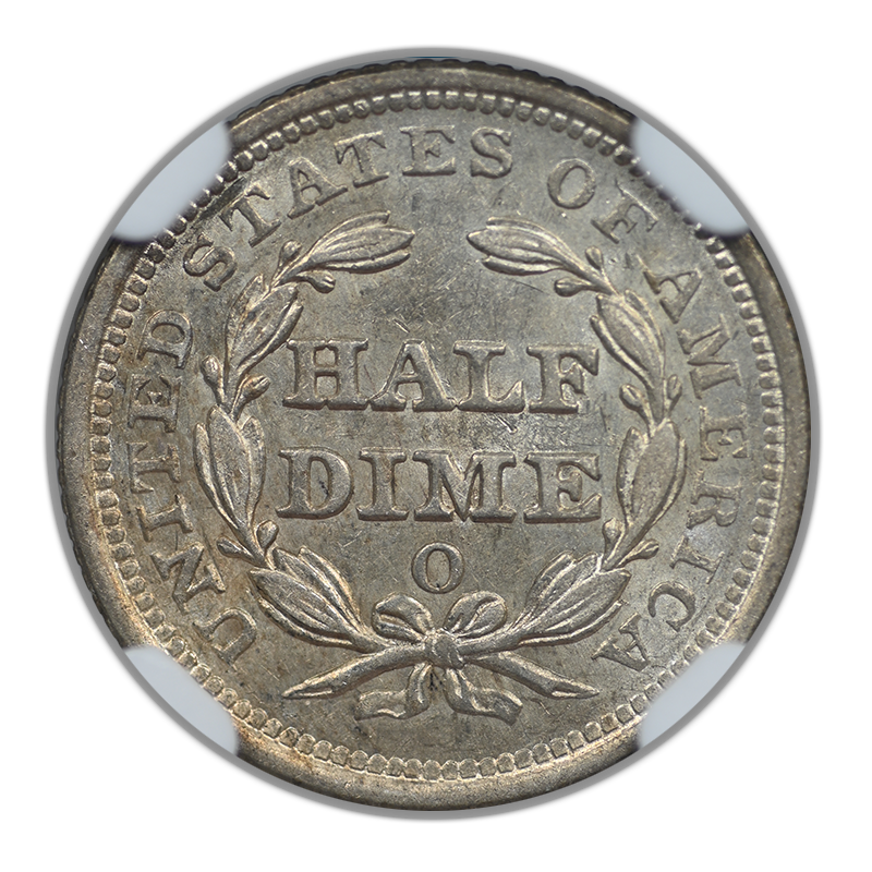 1857-O Liberty Seated Half Dime H10C NGC AU58