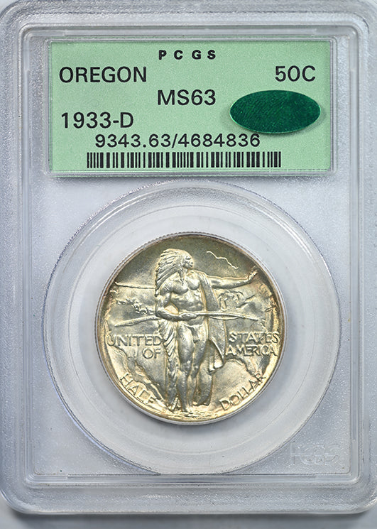 1933-D Oregon Trail Classic Commemorative Half Dollar 50C PCGS MS63 CAC OGH Obverse Slab