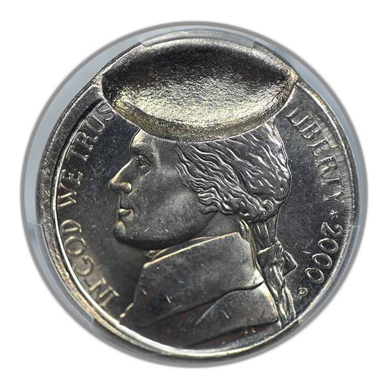 2000-P Jefferson Nickel 5C PCGS MS63 - Mint Error 15% Indent & Partial Collar