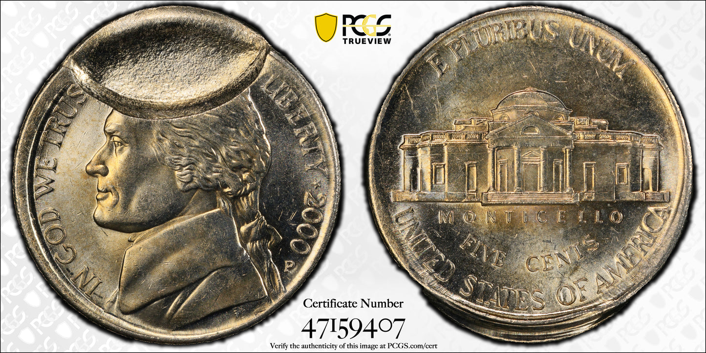 2000-P Jefferson Nickel 5C PCGS MS63 - Mint Error 15% Indent & Partial Collar