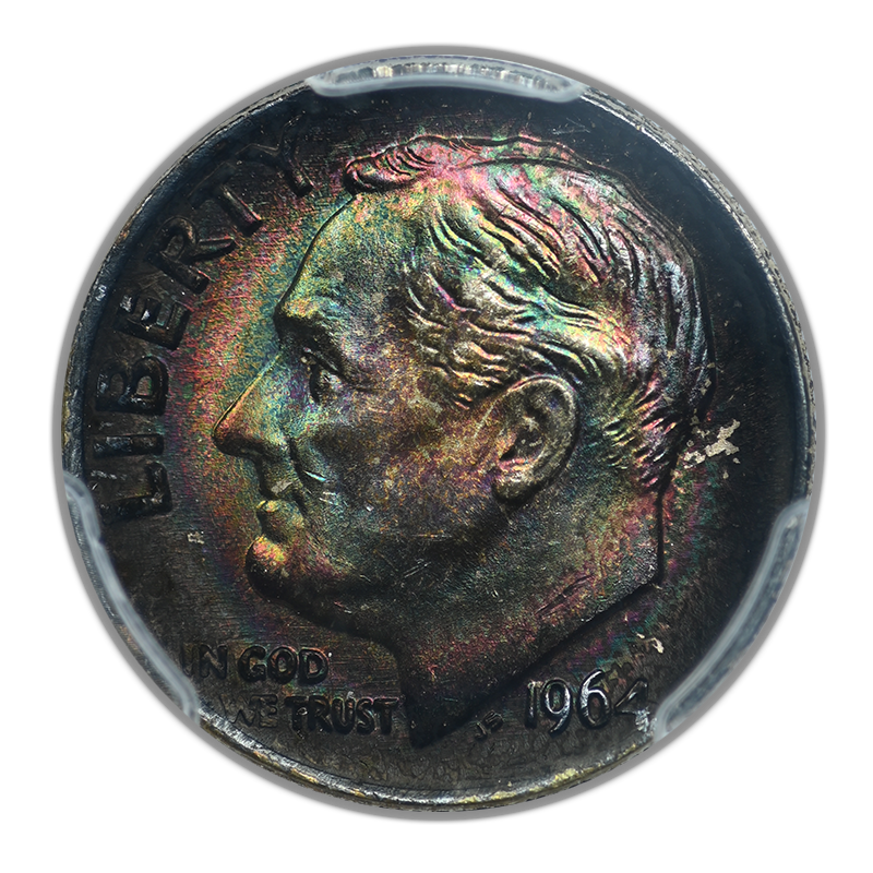 1964 Roosevelt Dime 10C PCGS MS65 - RAINBOW TONED! Obverse