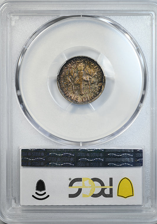 1964 Roosevelt Dime 10C PCGS MS65 - RAINBOW TONED! Reverse Slab