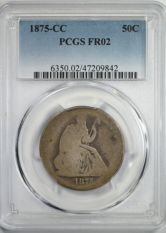 1875-CC Lowball Liberty Seated Half Dollar 50C PCGS FR02 Obverse Slab
