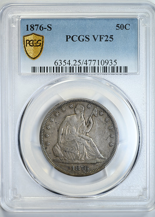 1876-S Liberty Seated Half Dollar 50C PCGS VF25 Obverse Slab
