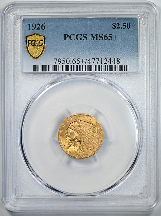 1926 Indian Head Gold Quarter Eagle $2.50 PCGS MS65+ Obverse Slab