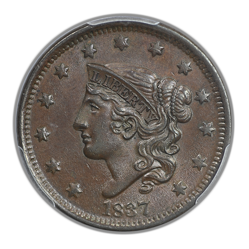 1837 Coronet Head Large Cent 1C PCGS MS62BN - Head of 1838