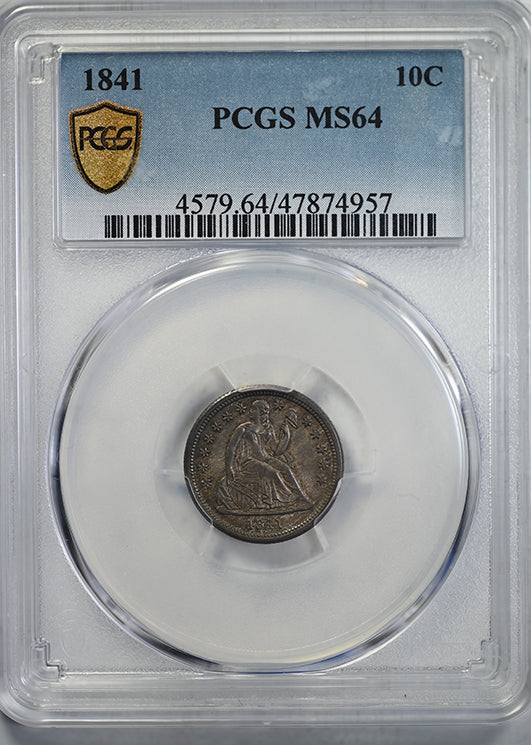1841 Liberty Seated Dime 10C PCGS MS64 Obverse Slab