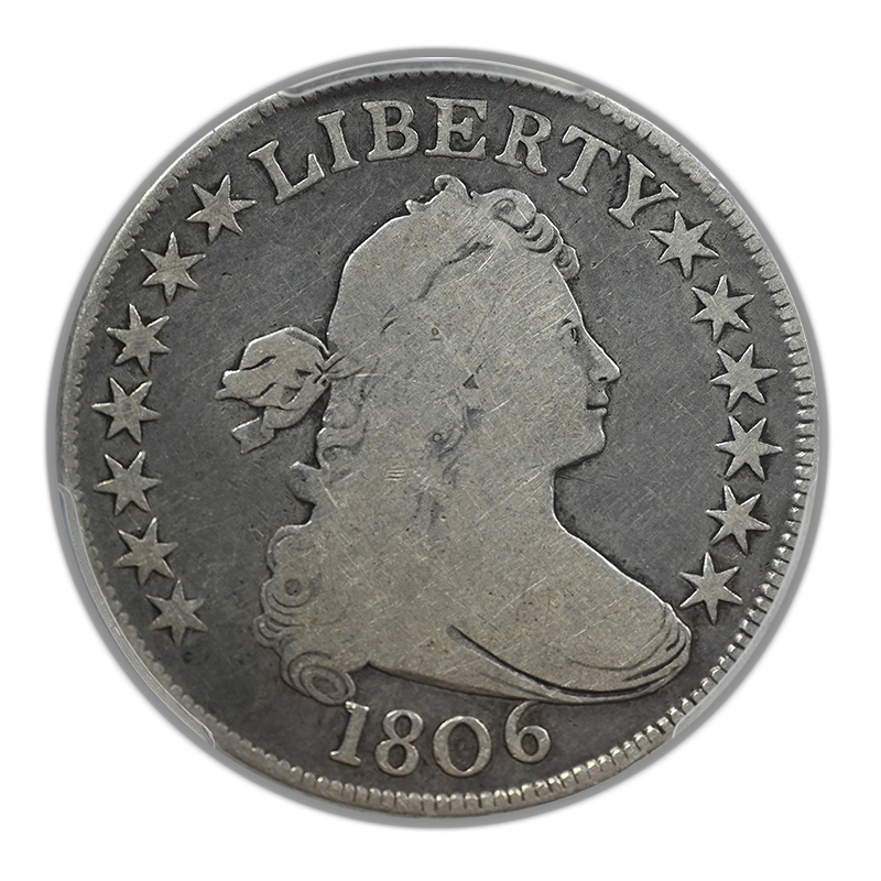 1806 Draped Bust Half Dollar 50C PCGS G06 O-124 Pointed 6, Stem, E/A