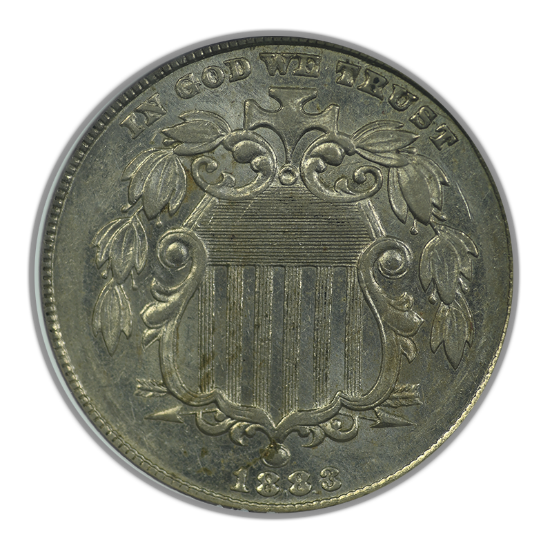 1883/2 Shield Nickel 5C ANACS AU55 Obverse