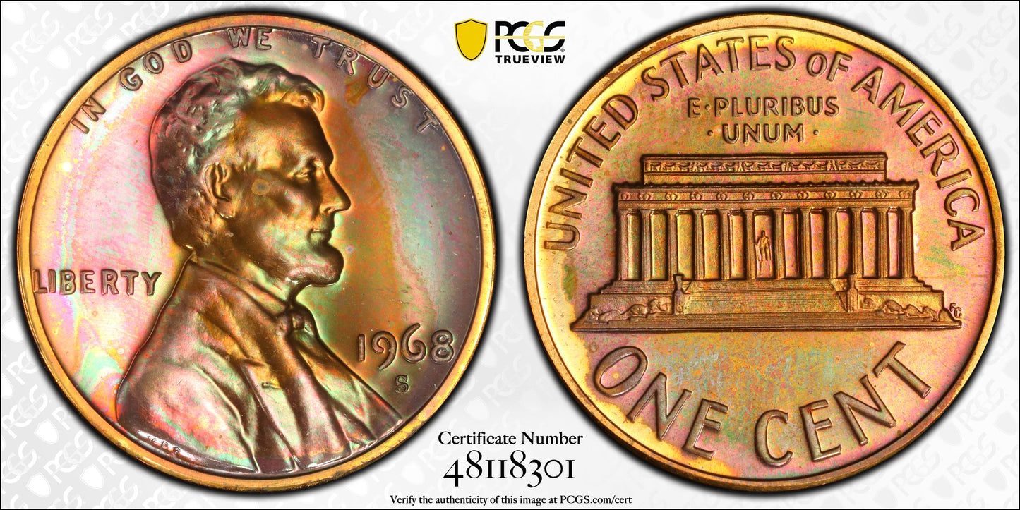 1968-S Proof Lincoln Memorial Cent 1C PCGS PR65BN - TONED!