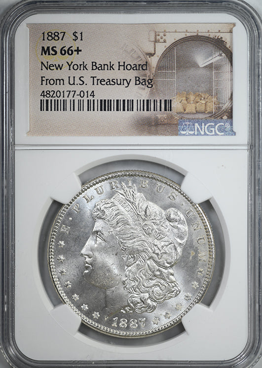 1887 Morgan Dollar $1 NGC MS66+ New York Bank Hoard From U.S. Treasury Bag