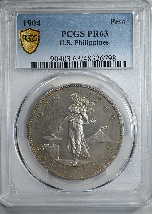 1904 Proof USA Philippines Peso PCGS PR63 - NICE COLOR!