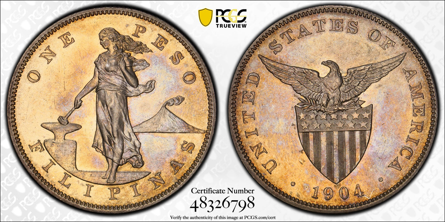 1904 Proof USA Philippines Peso PCGS PR63 - NICE COLOR!