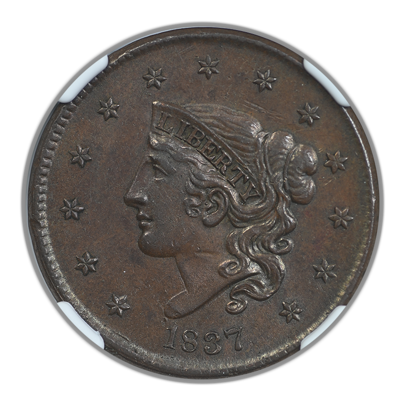 1837 Liberty Coronet Head Large Cent 1C NGC AU58BN Obverse
