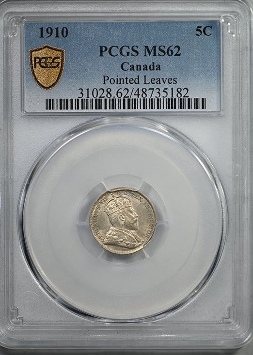 1910 Canada 5C Cents PCGS MS62 - Pointed Leaves