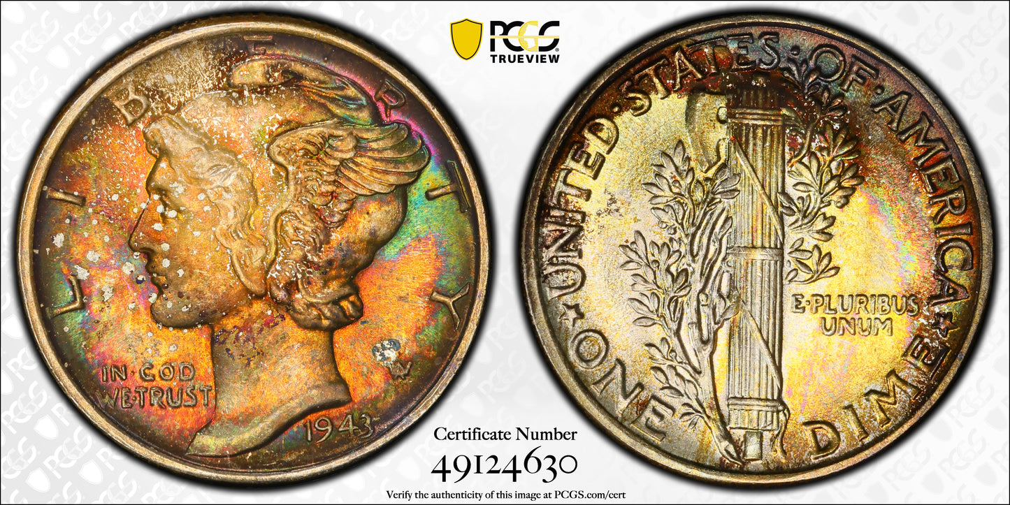 1943 Mercury Dime 10C PCGS MS67 - TONED!