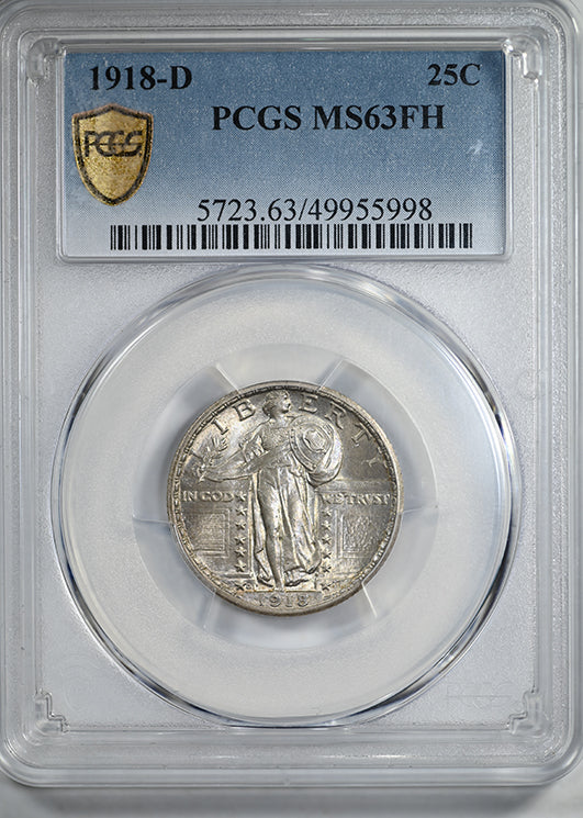 1918-D Standing Liberty Quarter 25C PCGS MS63FH - Full Head