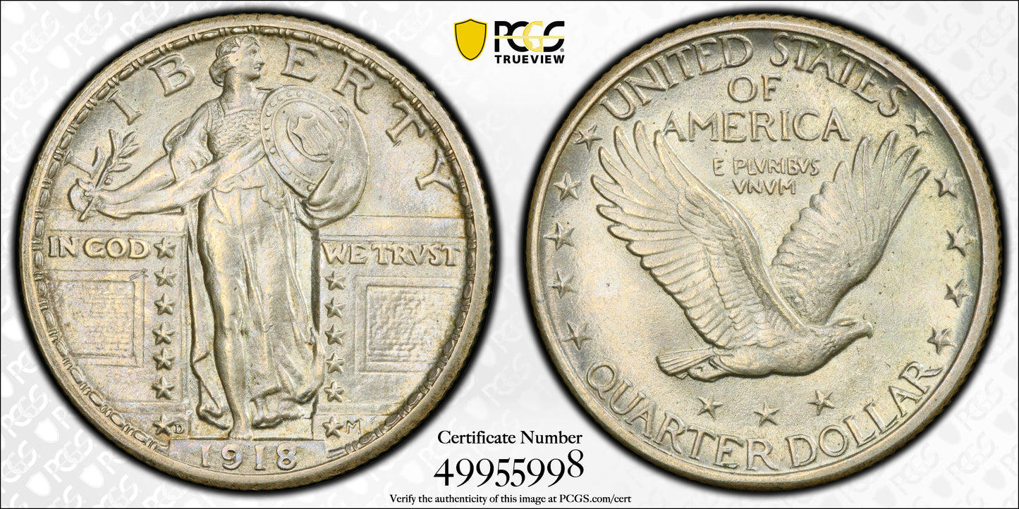 1918-D Standing Liberty Quarter 25C PCGS MS63FH - Full Head