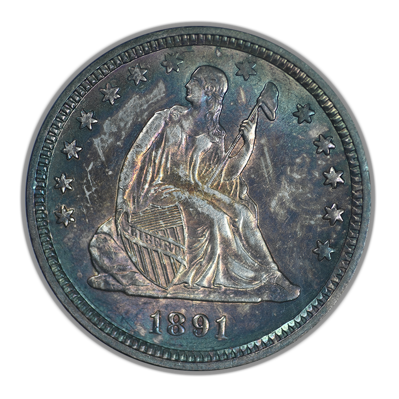 1891 Liberty Seated Quarter 25C ANACS Soapbox MS62 - TONED!