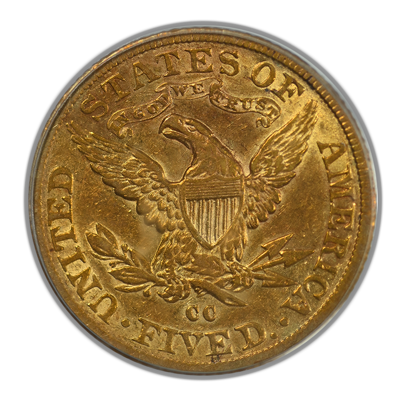 1891-CC Liberty Head Gold Half Eagle $5 PCGS XF45 Reverse