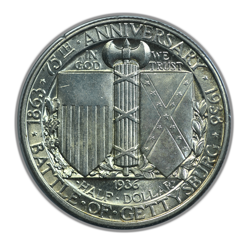 1936 Gettysburg Classic Commemorative Half Dollar 50C PCGS Rattler MS63 Reverse