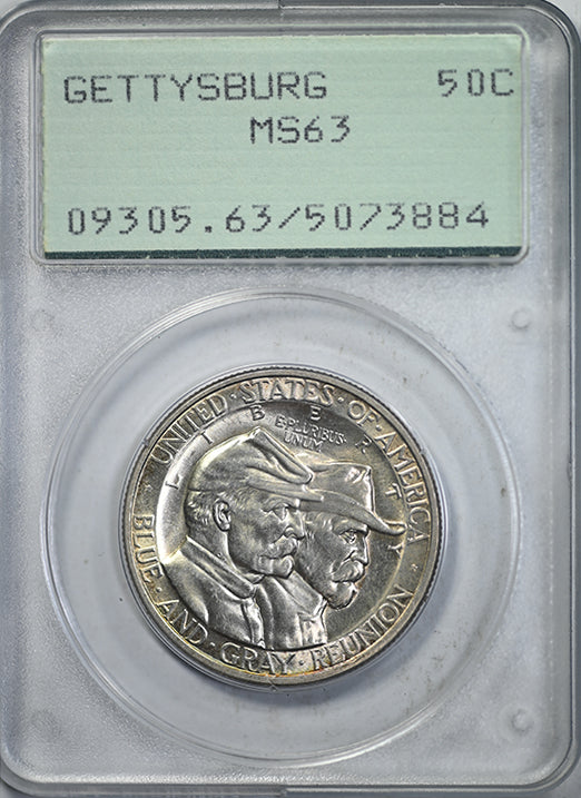1936 Gettysburg Classic Commemorative Half Dollar 50C PCGS Rattler MS63 Obverse Slab