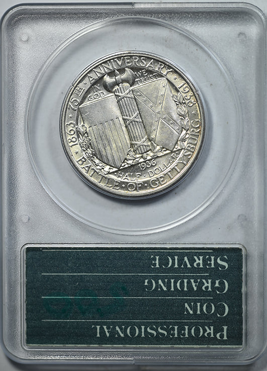1936 Gettysburg Classic Commemorative Half Dollar 50C PCGS Rattler MS63 Reverse Slab