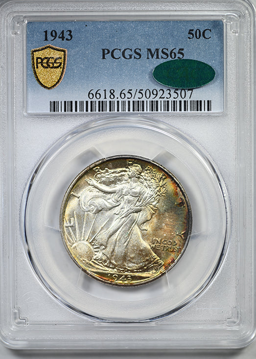 1943 Walking Liberty Half Dollar 50C PCGS MS65 CAC - TONED!