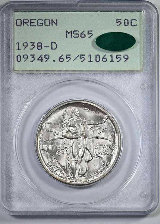 1938-D Oregon Trail Classic Commemorative Half Dollar 50C PCGS Ratter MS65 CAC