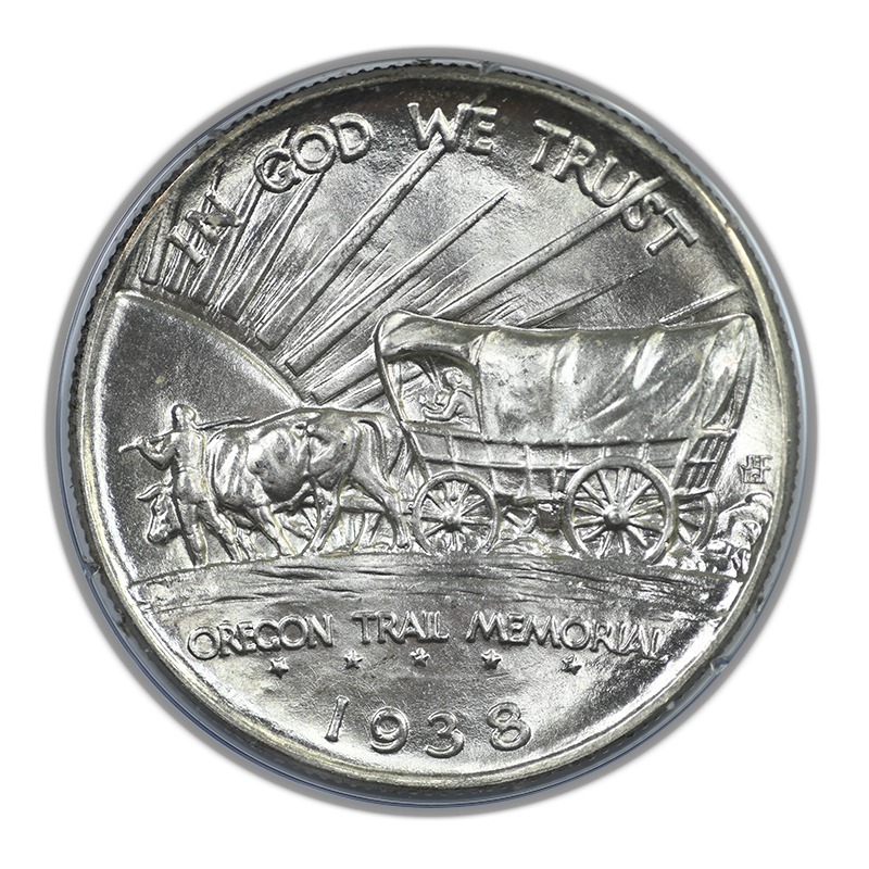 1938-D Oregon Trail Classic Commemorative Half Dollar 50C PCGS Ratter MS65 CAC