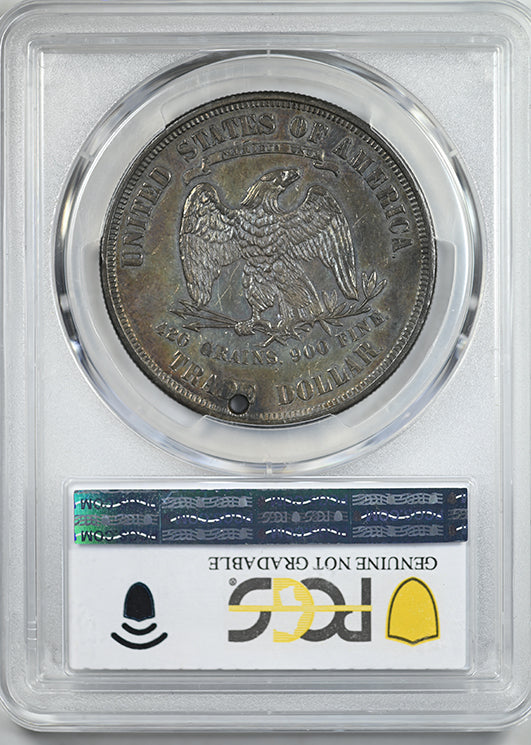 1873 Trade Dollar T$1 PCGS Genuine AU Detail Holed - TONED!