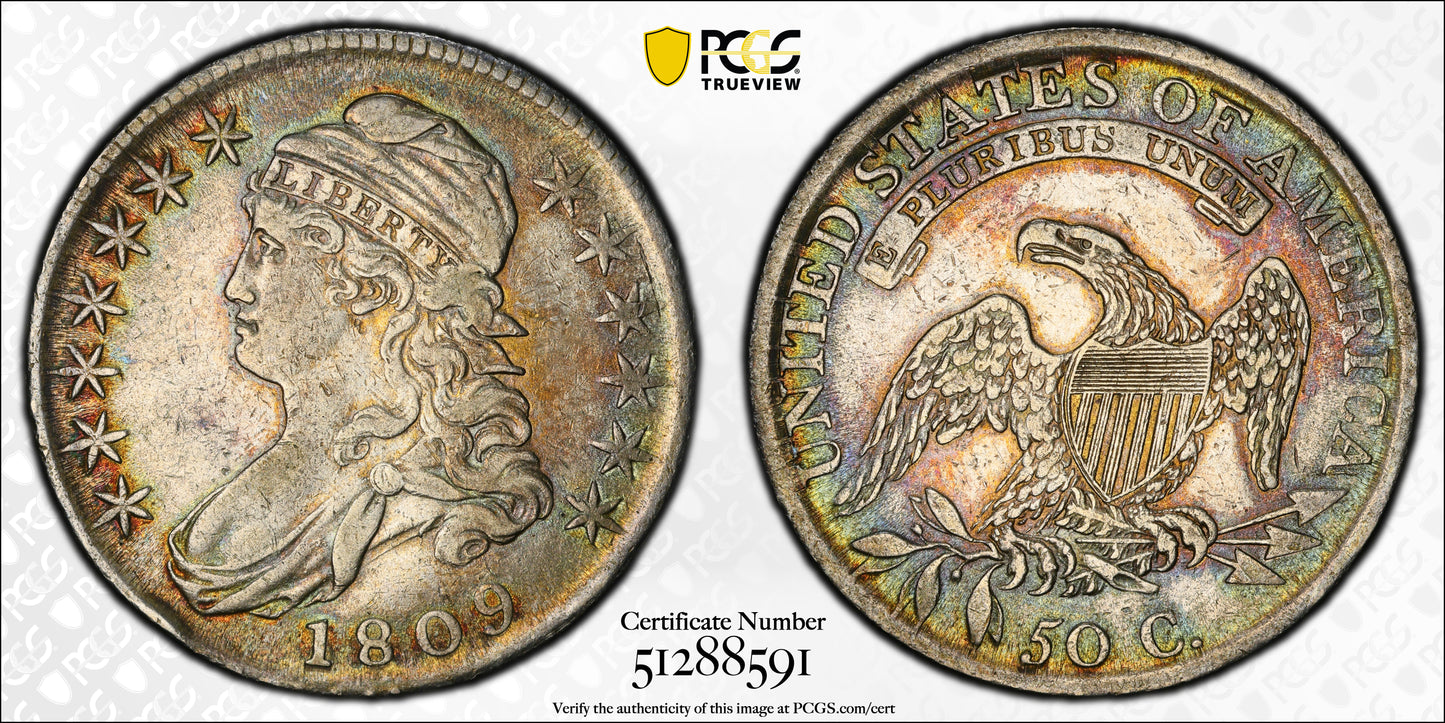 1809 Capped Bust Half Dollar 50C PCGS XF45 III Edge - TONED!