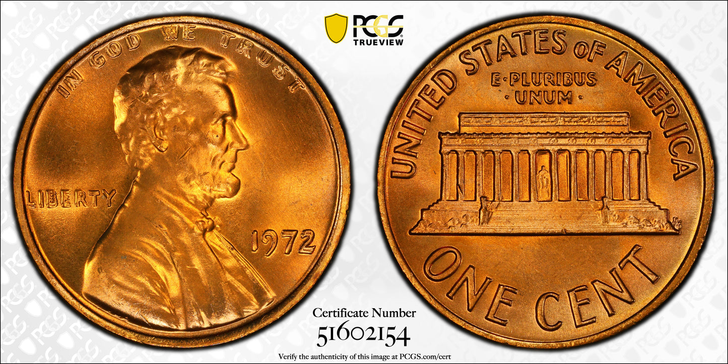 1972 Doubled Die Obverse Lincoln Memorial Cent 1C PCGS MS66RD DDO