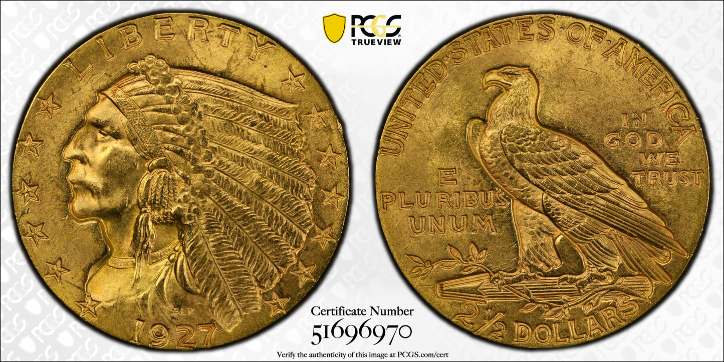 1927 Indian Head Gold Quarter Eagle $2.50 PCGS MS64 CAC