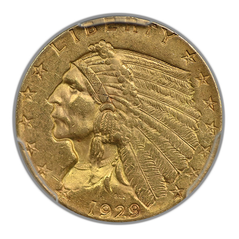 1929 Indian Head Gold Quarter Eagle $2.50 PCGS MS63