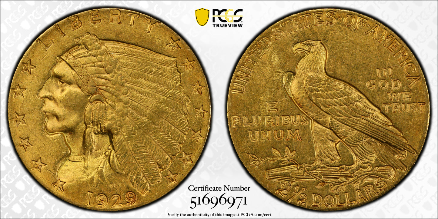 1929 Indian Head Gold Quarter Eagle $2.50 PCGS MS63