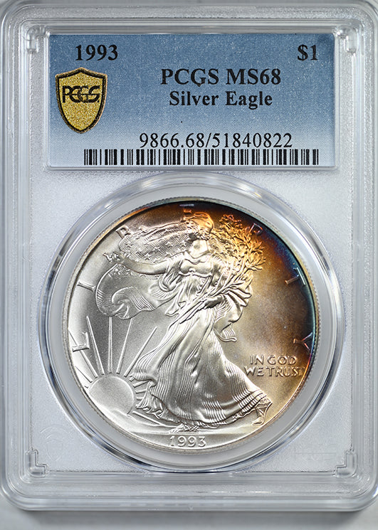 1993 American Silver Eagle $1 PCGS MS68 - DUAL SIDED TONED!