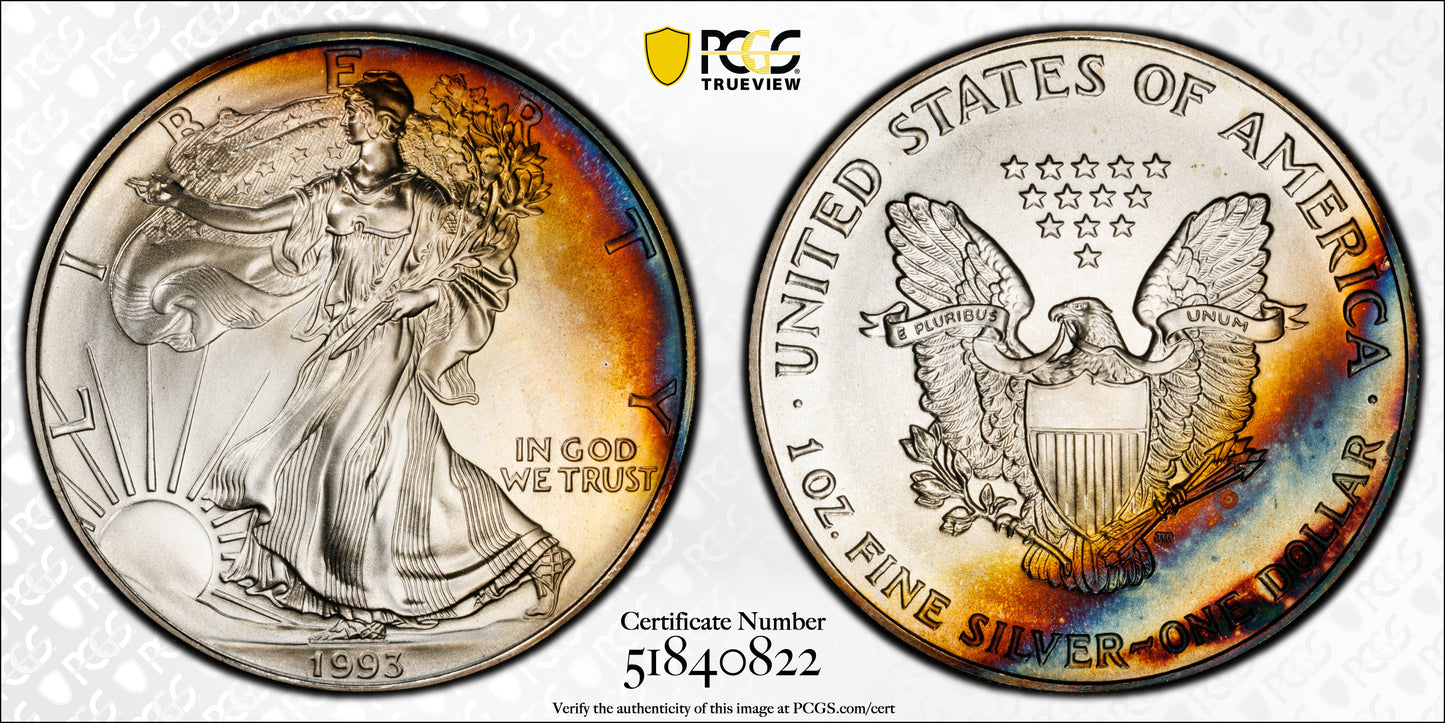1993 American Silver Eagle $1 PCGS MS68 - DUAL SIDED TONED!